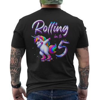 Rolling Into 5 Roller Skating Unicorn 5Th Birthday Party Men's T-shirt Back Print | Mazezy