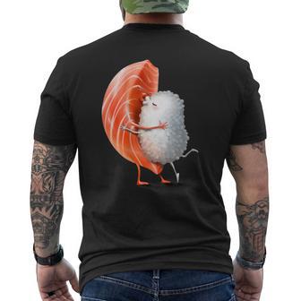 Romantic Japanese Salmon Sushi Hug And Kiss On Valentine Day Men's T-shirt Back Print - Monsterry