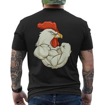 Rooster At The Gym Muscle Fitness Training Bodybuilder Men's T-shirt Back Print - Monsterry
