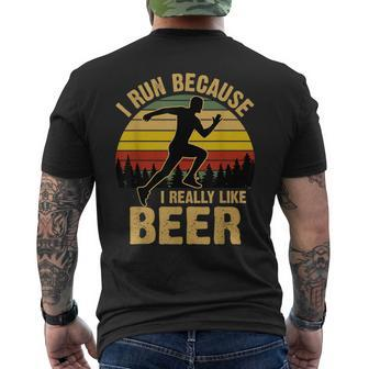 I Run Because I Really Like Beer Vintage Retro Men's T-shirt Back Print - Monsterry