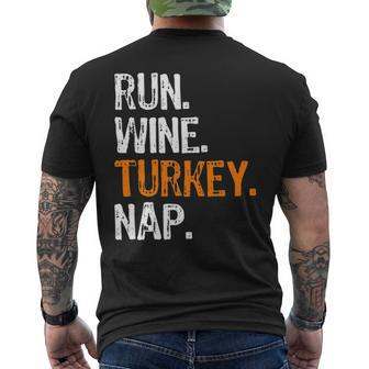 Run Wine Turkey Nap Running Thanksgiving Runner Men's T-shirt Back Print | Mazezy CA