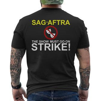 SAG-AFTRA Streik-Unterstützung Kurzärmliges Herren-T-Kurzärmliges Herren-T-Shirt The Show Must Go On Strike! - Seseable