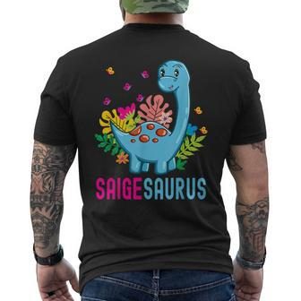 Saigesaurus Personalisierter Name Saige Dino Dinosaurier Geburtstag T-Shirt mit Rückendruck - Seseable