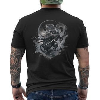 Samurai Cat Anime Japanese Ninja Warrior Aesthetic Cute V05 Men's T-shirt Back Print - Monsterry UK