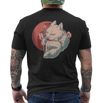 Samurai Cat Cattori Hanzo Katana Sword Japanese Kitten Ninja Men's T-shirt Back Print - Monsterry