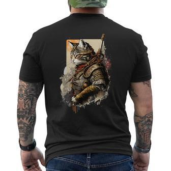 Samurai Cat In Uniform Portrait Painting Samurai Cat Men's T-shirt Back Print - Thegiftio UK