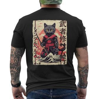Samurai Cat Warrior Japanese Ninja Kitty Kawaii Men's T-shirt Back Print - Seseable