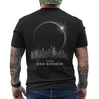 San Antonio Tx Skyline Silhouette Total Solar Eclipse 2024 Men's T-shirt Back Print - Monsterry DE