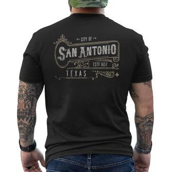 San Antonio Tx Vintage Victorian Style Home City Distressed Men's T-shirt Back Print - Monsterry