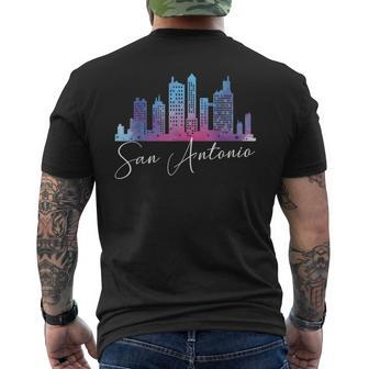 San Antonio Watercolor Skyline Texas State Men's T-shirt Back Print - Monsterry