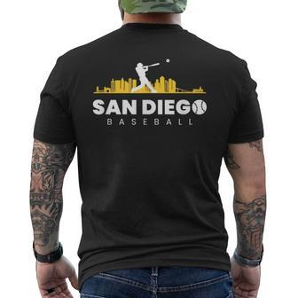 San Diego Baseball Vintage City Skyline Retro Baseball Lover Men's T-shirt Back Print - Monsterry DE