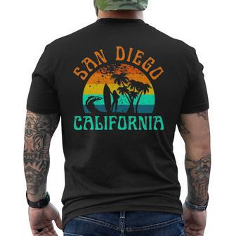 San Diego California Beach Surf Summer Vacation Girl Vintage Surfer Men's T-shirt Back Print | Mazezy