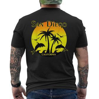 San Diego Palm Trees Dolphins Waves Seagulls T Men's T-shirt Back Print - Monsterry UK