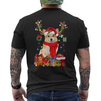 Santa Corgi Reindeer Light Christmas Dog Lover Mens Back Print T-shirt - Thegiftio UK