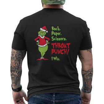 Santa Grinch Rock Paper Scissors Throat Punch I Win Christmas Mens Back Print T-shirt | Seseable UK
