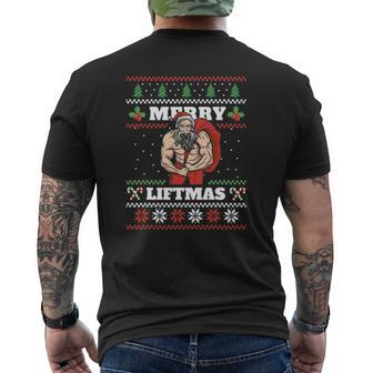 Santa Weightlifting Christmas Fitness Gym Xmas Men Mens Back Print T-shirt | Mazezy