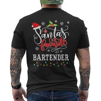 Santa's Favorite Bartender Santa Hat Christmas Light Mens Back Print T-shirt | Seseable UK