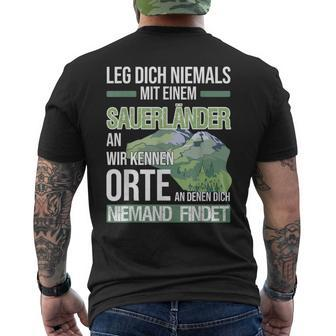 Sauerland Schwarzes Kurzärmliges Herren-T-Kurzärmliges Herren-T-Shirt - Niemals mit Einem Sauerländer Anlegen - Seseable