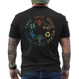Save Bees Rescue Animals Recycle Plastic Earth Day 2024 Men's T-shirt Back Print - Seseable