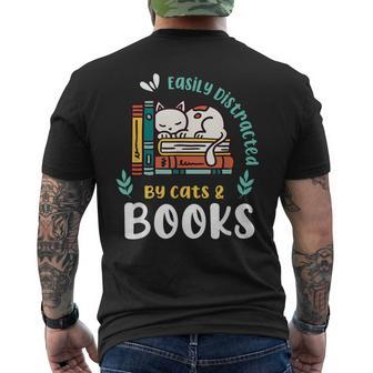 Saying About Books Easily Distracted By Cats And Books Men's T-shirt Back Print - Monsterry