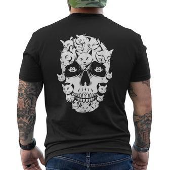 Scary Halloween Cat Skull Costume Black Cat Kitty Skeleton Mens Back Print T-shirt - Thegiftio UK