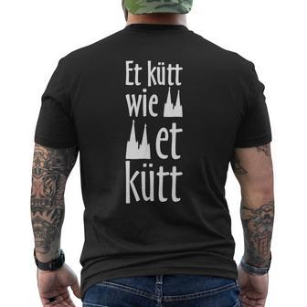 Schwarzes Kurzärmliges Herren-T-Kurzärmliges Herren-T-Shirt Kölscher Spruch Et kütt wie et kütt, Dom-Silhouette Motiv - Seseable