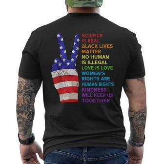 Science Is Real Black Lives Matter Kindness Together Us Flag Men's T-shirt Back Print - Monsterry UK