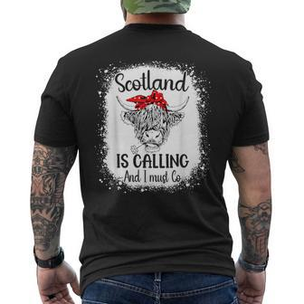 Scotland Is Calling And I Must Go Bleached Highland Cow Men's T-shirt Back Print - Monsterry CA