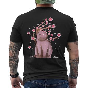 Scottish Fold Cat Japanese Cherry Blossom Flower Men's T-shirt Back Print - Monsterry AU