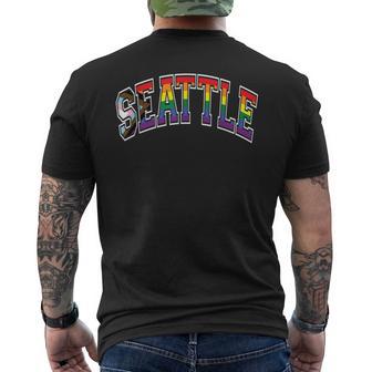 Seattle Arched Style Text Progress Pride Pattern Men's T-shirt Back Print - Monsterry UK