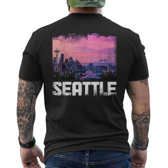 Seattle Washington Skyline Pnw Vintage Pride Men's T-shirt Back Print - Monsterry