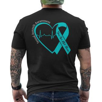 Sexual Assault Awareness Month Heart Teal Ribbon Support Men's T-shirt Back Print | Mazezy
