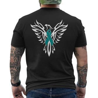 Sexual Assault Awareness Teal Ribbon Phoenix Men's T-shirt Back Print - Monsterry