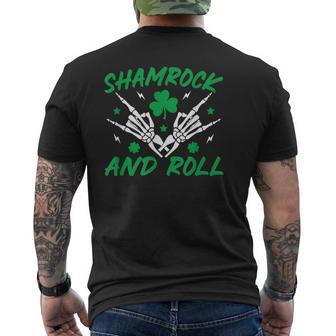 Shamrock And Roll Rock And Roll Saint Patrick's Day Skull Men's T-shirt Back Print - Seseable