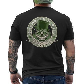Shamrock And Roll Rock And Roll Saint Patrick's Day Skull Men's T-shirt Back Print - Monsterry