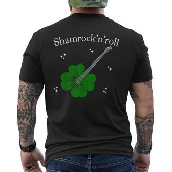 Shamrock'n'roll St Patrick's Day Rock Guitar Bass Players Men's T-shirt Back Print - Monsterry