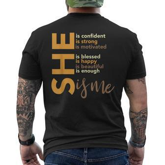 She Is Confident She Is Strong She Is Me Black History Month Men's T-shirt Back Print - Monsterry