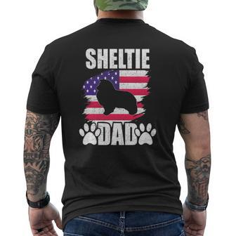 Sheltie Dad Dog Lover American Us Flag Mens Back Print T-shirt | Mazezy