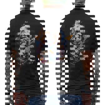 Shih Tzu Perro Tocando Guitarra Eléctrica Rock Camiseta Hombre Estampado Espalda - Regaloses