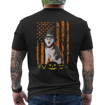 Siberian Husky Dog Pumpkin American Flag Witch Halloween Mens Back Print T-shirt - Thegiftio UK