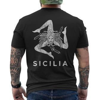 Sicilian Pride Sicilia Sicilian Flag Trinacria Faded Men's T-shirt Back Print - Monsterry AU