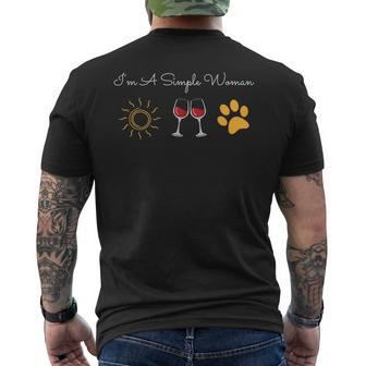Im A Simple Woman Sunshine Red Wine Dog Owner Paw Summer Mens Back Print T-shirt - Thegiftio UK