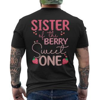 Sister Of The Berry Sweet One Strawberry First Birthday Men's T-shirt Back Print - Seseable