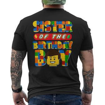 Sister Of The Birthday Boy Building Brick Family Matching Men's T-shirt Back Print | Mazezy DE