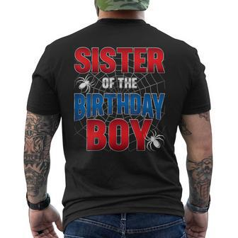 Sister Of The Birthday Boy Costume Spider Web Birthday Party Men's T-shirt Back Print - Seseable