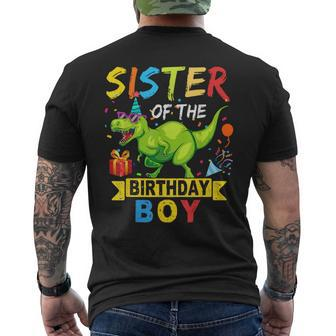 Sister Of The Birthday Boy T-Rex Rawr Dinosaur Birthday Boy Men's T-shirt Back Print - Seseable