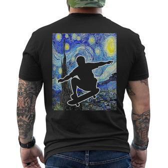 Skateboarding Starry Night Skateboard Van Gogh Men's T-shirt Back Print - Monsterry AU
