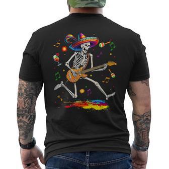 Skeleton Cinco De Mayo Mexican Electric Guitar Player Men's T-shirt Back Print - Monsterry DE