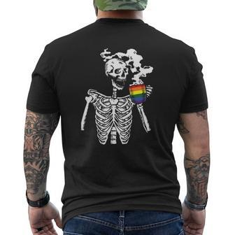 Skeleton Drinking Coffee Gay Pride Skull Lgbt Q Ally Mens Back Print T-shirt | Mazezy