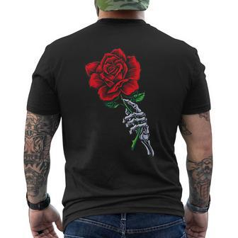 Skeleton Hand Holding Rose Aesthetic Red Flower Men's T-shirt Back Print - Seseable
